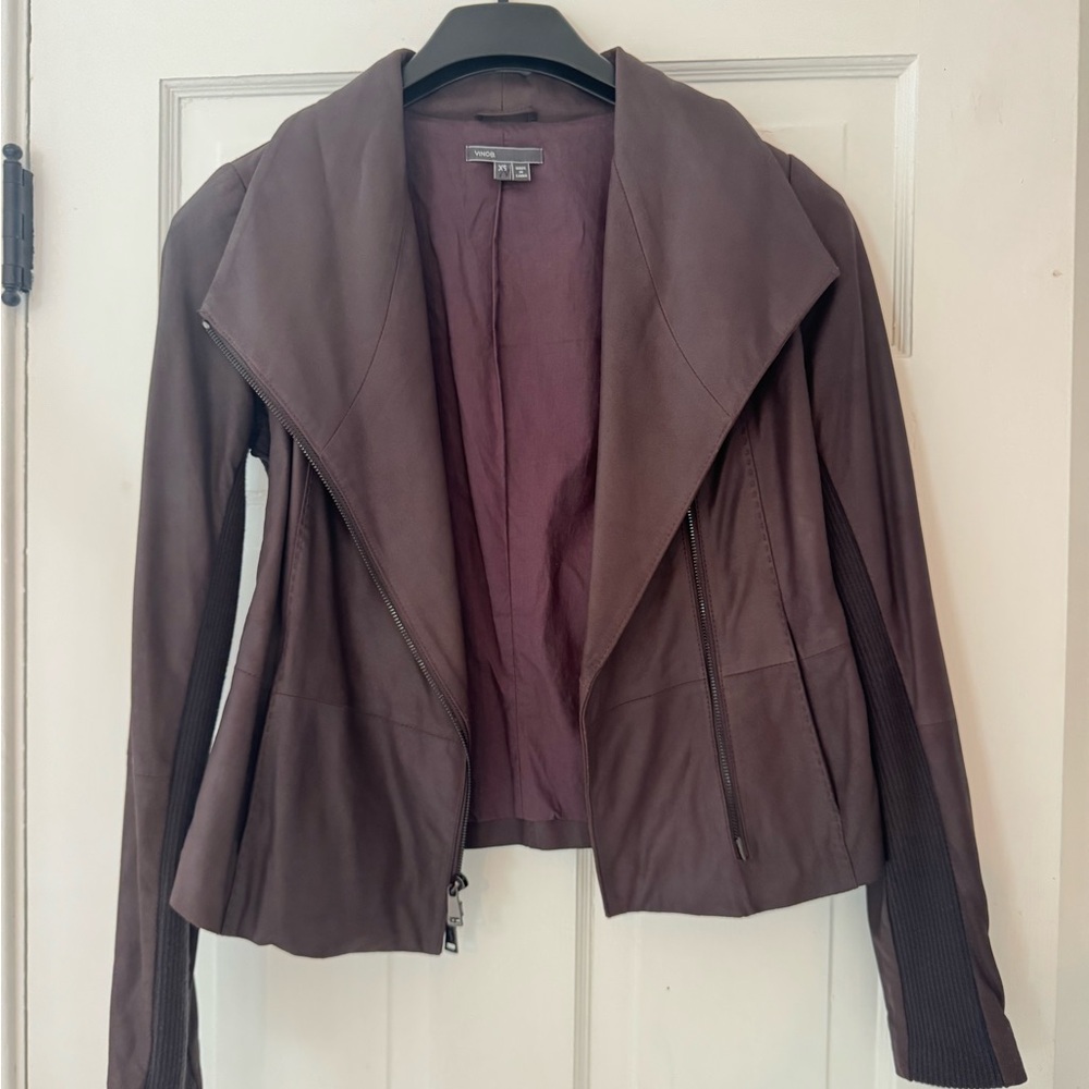 Vince Brown Leather Jacket Classic Tailored Silhouette